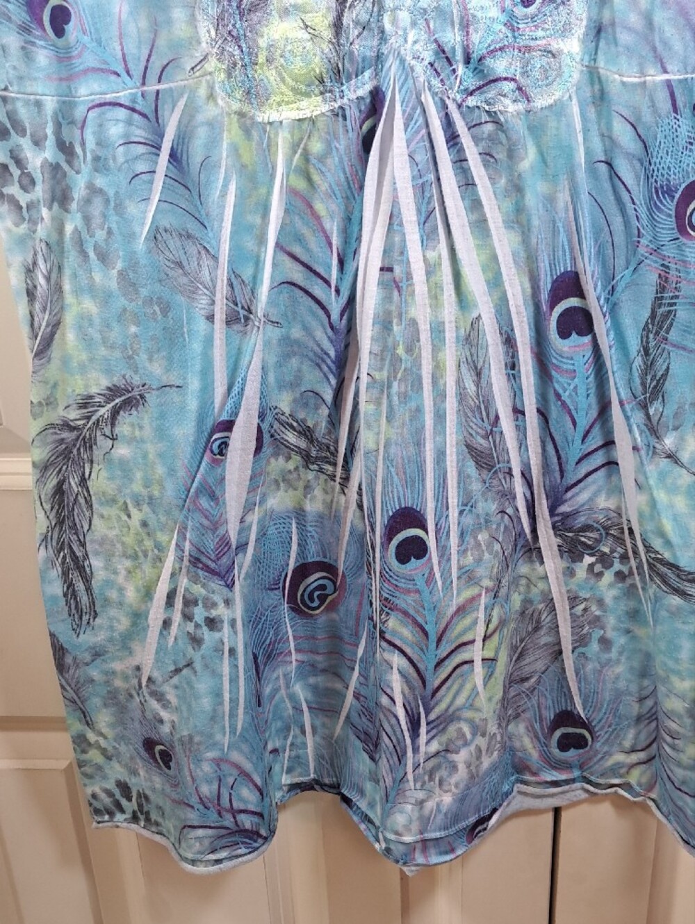 Toffee n' Apple Blue Peacock-Print V-Neck Tunic - Picture 4 of 8